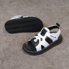 1双黑白平底凉鞋，时尚百搭舒适露趾婴幼儿沙滩鞋 - 白色 - 查看 4