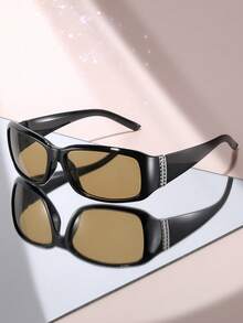 1 Pair Y2K Rhinestone Embellished Oval Sunglasses, Face-Flattering Design, Rhinestone Temples For Refined Look, Gradient Lenses For Sun Protection And Stylish Vibe - Multicolor - View 5