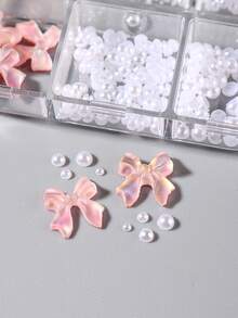 6-Grid Luxury Nail Art Decorations, Laser Orange Bow Design Pearl Cute Ribbon Accessories, Women Manicure Supplies And Tools Nails - Multicolor - View 4