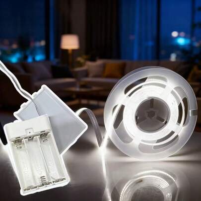 1 dải đèn LED COB 5V kèm hộp pin, chạy bằng pin, độ sáng cao, linh hoạt và có thể tùy chỉnh, có các màu trắng ấm, trắng, hồng và xanh băng, hoàn hảo cho phòng ngủ, nhà bếp, trang trí nhà cửa, đèn trang điểm gương, đèn ngủ (Không bao gồm pin)