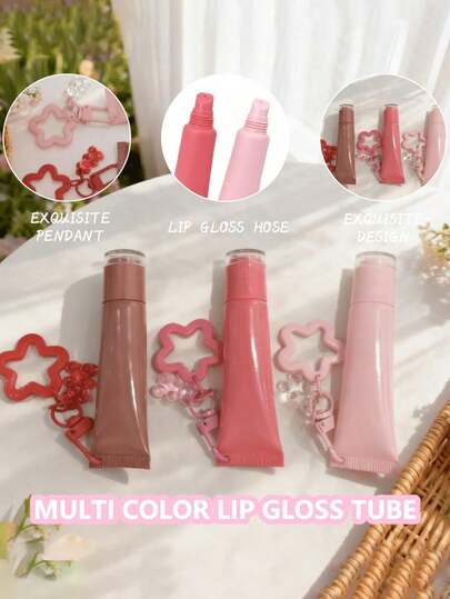 1pc 0.51oz Stylish Lip Tube With A Slanted Mouth, Refillable Cosmetic Container, Squeeze-Type Dispensing Bottle, Lip Gloss Keychain, Cute Women'S Keychain, Beauty Tool, Lipstick Bag Charm, Featuring A Star Pendant And A Bear Pendant Lip Gloss Tube - A Squeeze Empty Soft Tube With A Twist Cap For Lip Gloss,Lip Balm,Gift Giving,Personal Beauty Storage,Valentine'S Day Gift, Mother'S Day Gift