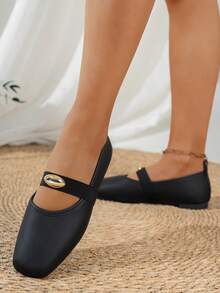 Women's Elegant Flat Slip-On Shoes, Comfortable Soft Sole, Plus Size, Spring/Summer - Black - View 4