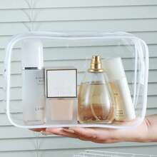 3件套TSA认证透明化妆包，中号，符合3-1-1液体规定，带金属拉链，男女通用旅行化妆包，符合机场航空规定，白色洗漱包，旅行洗漱包，淋浴包，防水大容量，女士收纳袋，旅行必备，邮轮必备，度假必备，旅行用品 - 白色 - 查看 8