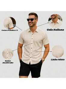 Kit Camisa Slim Fit Masculina Gola Italiana 2 Unidades - Caqui - Visão 3