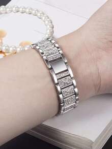 Huastonband 1件女款銀色金屬可調節錶帶，兼容 Ultra 3 SE S10 S9 S8 S7 S6 S5 S4 S3 S2 S1，提供 38mm、40mm、41mm、42mm、44mm、45mm、49mm、46mm 尺寸（不含手錶）。銀色珠寶金屬可調節女款錶帶 - 銀色 - 查看 5