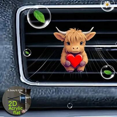2pcs Acrylic 2D Highland Cow Pattern Car Air Vent Clip Decor