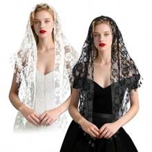 2 Pcs Mantilla Catholic Chapel Veils Triangle Veil Cathedral Head Covering Triangle Lace Tulle Scarf Covering For Women Latin Mass Veils Church Headband Floral Headwrap For Wedding Bridesmaid - 如圖所示 - 查看 1