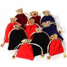 5/10pcs/Pack Gold-Edged Velvet Drawstring Bags, Multi-Size Velvet Jewelry Gift Cosmetic Packaging Bags, Fabric Gift Bags For Earphones, Jewelry, Storage And Gift Packaging - Gold-edged Drawstring Bag - View 5