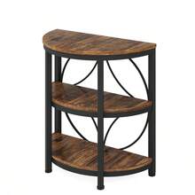 LITTLE TREE Half Round Side Table, 3-Tier End Table, Narrow Side Table With Metal Frame, Small Coffee Table Nightstand For Living Room, Bedroom - Rustic Brown - 查看 11