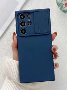 简约纯色滑动窗口TPU软手机壳，兼容三星Galaxy S26 Ultra S25 Ultra S24 Ultra S23 Ultra S22 Ultra S26 S25 S24 Plus S23 S22 A55 A54 A35 A16 A15，豪华可移动摄像头镜头保护，全包防摔，内置绒布保护边框。 - 藍色 - 查看 3