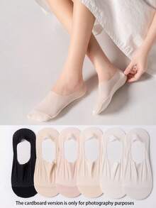 1/3/5/6/10 pares de calcetines invisibles de seda de hielo - Nuevos calcetines invisibles de barco de seda de hielo 3D para primavera y verano con talón antideslizante de silicona, calcetines invisibles brillantes - Multicolor - Ver 1