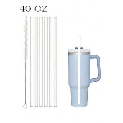Replacement Straws, Compatible With 40oz(1134.0g) 30oz(850.5g) Cups, 1/2/4 Pieces Reusable Straws With Cleaning Brush, Plastic, Transparent,School Supplies