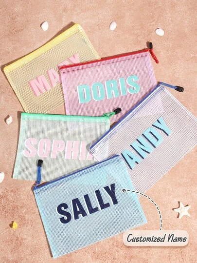 Personalized Kids Pencil Case - Customized Name Mesh Zipper Pouch, School Supplies, Birthday Party Gift