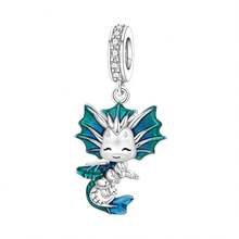 CYMYSS 1pc Cute Cartoon Style 925 Silver Plated Artificial Zirconia Blue Painted Dragon Pendant, Women DIY Bracelet Charm, Birthday/Holiday Gift - Multicolor - View 7