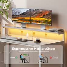 HLDIRECT Gaming Desk With Monitor Stand & Dresser, LED Lights, Built-In Power Outlets & USB Charging, Home Office Computer Desk With Storage Drawers, PC Tower Stand & Headphone Hook, Modern Workstation For Bedroom & Living Room - Xem 6
