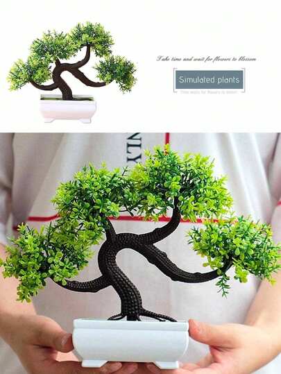 1个逼真盆栽植物，仿真松树盆栽装饰，栩栩如生的小绿植，人造盆景球，家居装饰，适用于书桌、办公室、养老院，易于清洁的塑料摆件，适合圣诞节、新年、情人节、所有季节