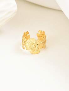 1pc Niche Fashion Floral Open Ring, Suitable For Women's Daily Wear - Gold - View 4
