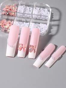 6-Grid Luxury Nail Art Decorations, Laser Orange Bow Design Pearl Cute Ribbon Accessories, Women Manicure Supplies And Tools Nails - Multicolor - View 3