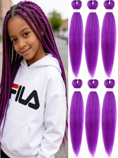 1-6 lọn tóc nối bện sẵn màu tím, dài 18-36 inch, tóc giả móc sợi tổng hợp dùng cho trang phục Halloween, kiểu tóc Kpop, cosplay.