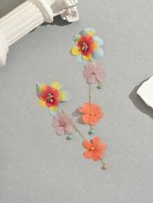 1 Pair Women's Elegant Fabric Flower Long Earrings, Suitable For Daily Wear (Flower Bead Color Random) - Color - View 4