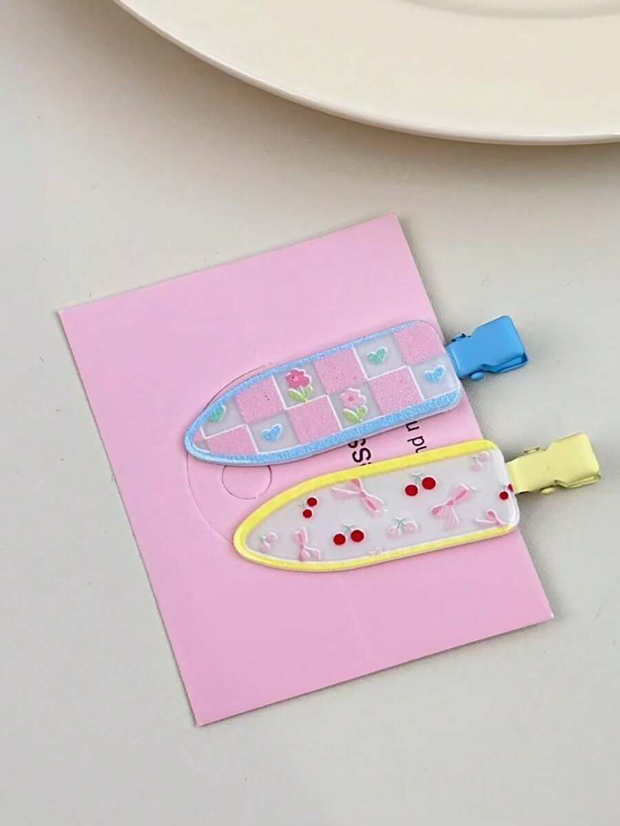2pcs/Set Women's Summer Colorful Fruit Hair Clips, Sweet & Cute Bangs & Side Hair Clips, Fashionable & Versatile For Daily Use, Makeup, Washing, Photography, Commuting (No Card Packaging), Hair Claws, Hair Slide, Hair Barrettes, Hairpin, Accessories,Holiday,Travel,Festival,Birthday - Cherry Bow Clips - View 1