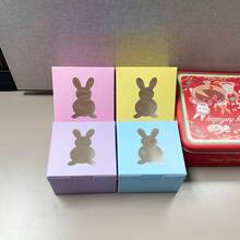 10pcs 4x4x2.5 Inch Easter Cookie Boxes, Rabbit Window Baking Boxes, Pie Boxes, Chocolate Strawberry Boxes, Fragile Heart-Shaped Boxes, Cooked Food Boxes, Cake Boxes, New Year Gift Packaging & Storage - Paper - View 3