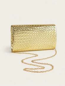 金色蛇纹PU皮革时尚手拿包、化妆包、轻便斜挎包，适合商务、婚礼、晚宴、派对、节日聚会等场合。 - 金色 - 查看 4