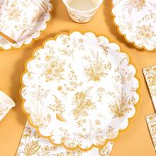 Yellow Porcelain Floral Disposable Plates, Napkins, Cups - One-Time Party Supplies Set, Suitable For 10 Guests, Disposable Paper Plates Party Tableware For Birthday, Wedding, Picnic - Style 4 - View 5