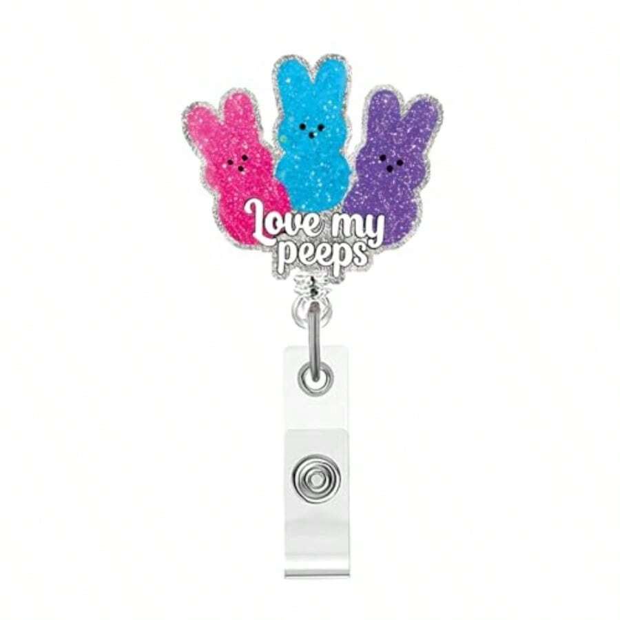 Easter Badge Reels With Alligator Clip Funny ID Badge Holders Cute Bunny Badge Reel Designs Retractable Bow Shape Easter Badge Holder For Nursing Medical Students Nurse Name Accessories For Work - 復活節 989 - 查看 1