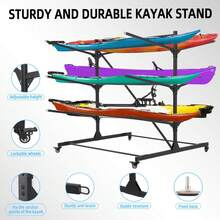 GCCSJ Surfboard Rack,Kayak Storage Rack, Heavy Duty 3-Layer Freestanding Kayak Rack For Garage & Outdoor, Holds Up To 6 Kayaks, Canoes, Surfboards & Paddleboards, Mobile With Wheels - A - View 2