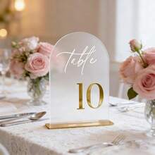 1 Set = 10pcs Matte Wedding Table Number Plates 1-40 With Stands, Gold Arch Acrylic Table Number Plates With Stands 15*10cm, Suitable For Wedding Reception, Party, Anniversary, Events - View 3