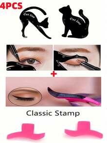 1 Pair Wing Shaped Eyeliner Stamp, Eyeshadow Stencil, Tool Accessory To Create Beautiful Looks, Classic Or Dramatic Styles - Pink - View 12