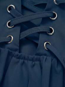Elegant Romantic Pleated Midi Dress, Suitable For Casual, Date, Holiday, Wedding Guest Summer - Navy Blue - View 6