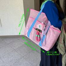 1 Large Capacity Beach Handbag, Polyester Fiber Fitness Swimwear Bag, Portable Foldable Shoulder Back Mesh Bag, No Closure Design, Hand Washable - Available In Grey, Blue, Optional, Beach Bag - Multicolor - View 2