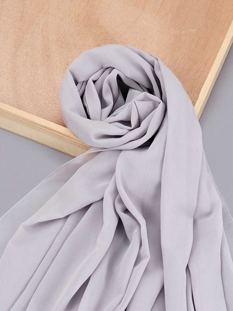 1 buah Syal Chiffon Warna Polos Kasual Serbaguna untuk Wanita, Selendang Pelindung Matahari Cocok untuk Penggunaan Sehari-hari atau Luar Ruangan, Musim Semi/Panas, Pantai, Liburan - Light Grey - View 1