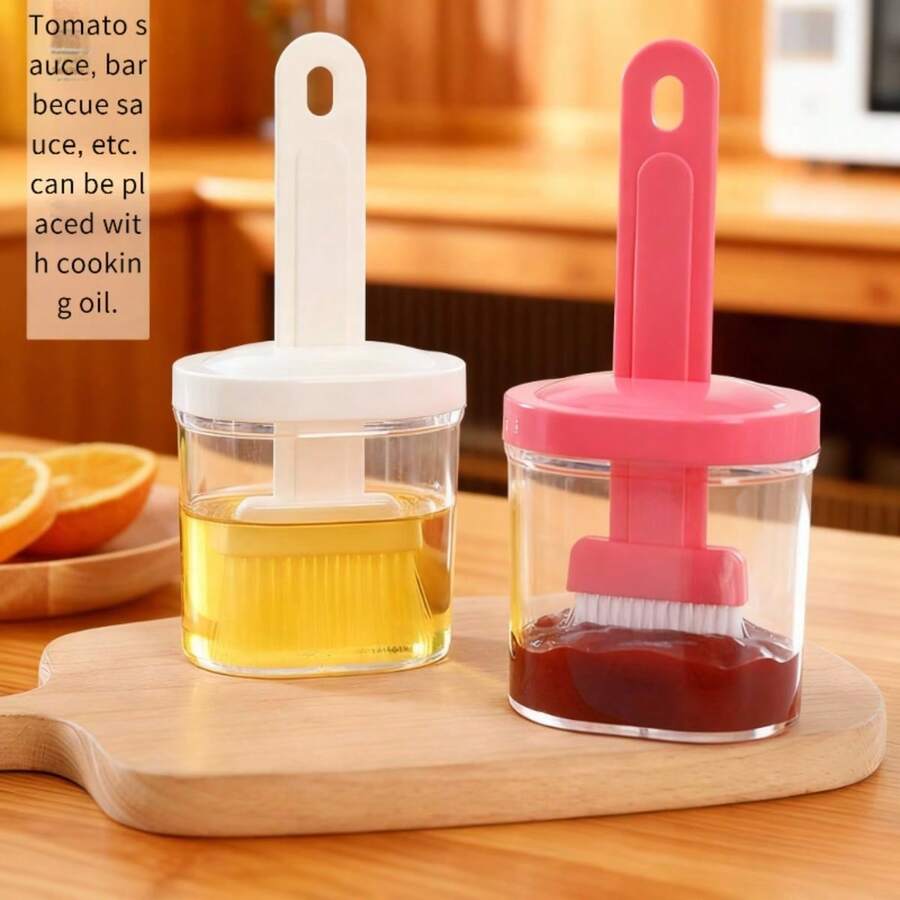 1pcOil Brush For Kitchen BBQ Camping Outdoor Picnic Use, Household Oil Brush For Baking And Cooking, Creative Oil Brush With Oil, Kitchen Accessories, BBQ Accessories, High Temperature Resistant Cooking Kitchen Pancake Household Baking Cooking Oil With Bottle Brush, Holiday Gift For Wife And MotherStyle And Color Randomly Sent]
