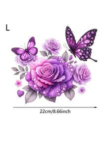 1 pieza/2 piezas/3 piezas Pegatinas de vinilo termotransferible con rosas púrpuras y mariposas, fáciles de planchar, lavables, duraderas, adecuadas para camisetas DIY, vaqueros, mochilas y almohadas - L - Ver 9