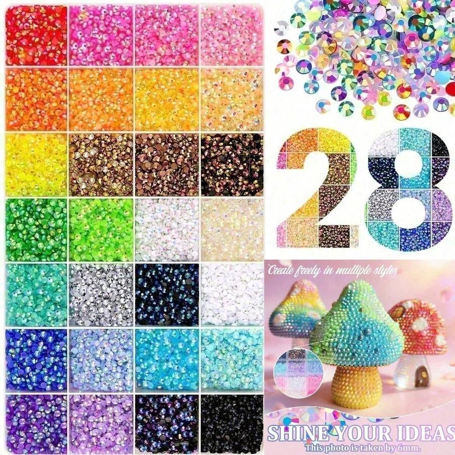 40 Color 3mm Jelly Resin Rhinestones For Bedazzling Crafting Flatback Stones Bedazzler Kit Colorful Gems Diamonds Charms For Nails Eyes Face Makeup Tumblers Bottles DIY Crafts Shoes Phones - Nhiều màu: Mũi khoan nhựa 28 ô 3MM - Xem 1