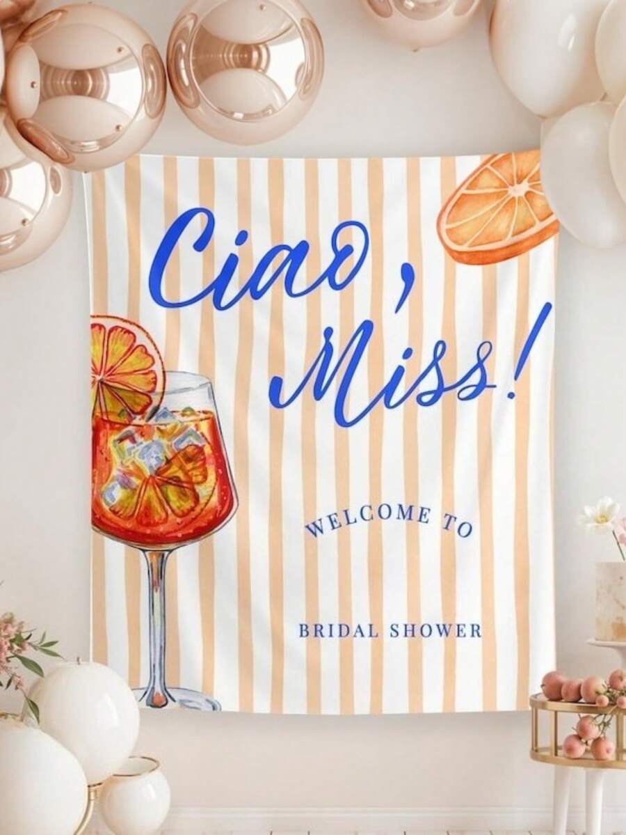 60x80inches Ciao Miss Bridal Shower Welcome Sign, Italian Theme Bachelorette Banner, Lemon Bridal Shower Tapestry, Aperol Spritz Amalfi Coast Backdrop, 1pcs 60x80INCH Wall Tapestry Wall Art Tapestry For Bedroom Living Room Dorm Banner, Single Side Printing, Wall Hanging Decorative Tapestry Room Decoration - 設計方案 1 - 查看 1