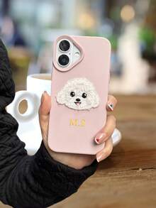 个性化刺绣小狗皮革纹理手机壳，可爱小熊手机壳，精美手机壳，个性化手机保护套，兼容苹果17、16、15、14、13、12、11 Pro Max、14、15、16 Plus、17 Air，烫金字母全包保护套，时尚手机壳DIY礼物，生日礼物、圣诞礼物、送给她的礼物、个性化礼物、Etsy/定制产品、送给她的定制礼物、周年纪念/结婚礼物 - 粉色 - 查看 5