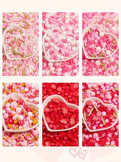 120克/4.2盎司可食用蛋糕装饰糖粒，母亲节和情人节适用，混合心形和玫瑰形糖果，可用于装饰纸杯蛋糕、巧克力、马卡龙和甜甜圈，情人节主题派对装饰。