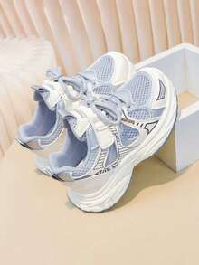 2026 Novos Tênis Chunky para Crianças, Sapatos Esportivos Respiráveis em Malha, Sapatos de Corrida Macios e Antiderrapantes para Meninos e Meninas, Versáteis para Escola, Casual, Outdoor, Leves e Respiráveis - Cinza - Visão 7