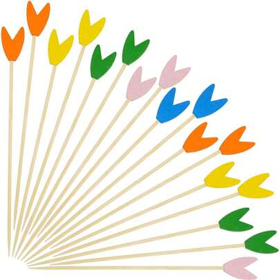 10/30/50/100/200pcs Tulip Shaped Fruit Picks, 4.7 Inch Elegant Toothpicks For Appetizers, Bamboo Floral Skewers For Fruit, Food, Sandwich, Beverage, Party, Burger Garnish, Fruit Tray Decor