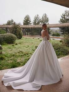 Opulent Strapless Lace Illusion Bodice Satin Ballgown Wedding Dress, Wedding Dresses For Bride, Elegant And Comfortable, Includes Plus Sizes, Bridal Gown, Formal Dresses For Women, Suitable For Wedding, Party, Vacation, Bride, Formal Occasions, Dinner Dress, Prom Dress, After-Party Dress, Homecoming Dress, Cocktail Party, Birthday Party, Celebration, Gala, Festival, Ceremony - trắng - Xem 5