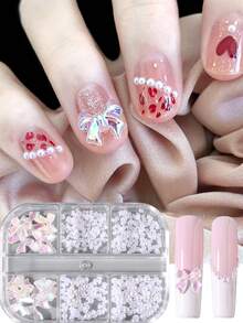 6-Grid Luxury Nail Art Decorations, Laser Pink Bow Design Pearl Cute Ribbon Nail Art Accessories & Tools For Women Nails - Multicolor - View 9