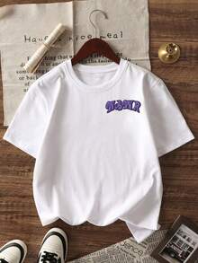 1pc Boys' Street Style Casual T-Shirt, Hiphop Cartoon Character & Letter Graffiti Print, Loose Round Neck Short Sleeve, Summer Tops - White - View 4