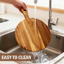 Wood Charcuterie Board With Handle - 12 Inch Round Serving Tray, Multi-Functional Cutting Board For Kitchen, Cheese, Bread - Multicolor - View 9