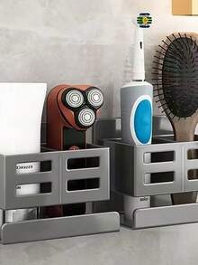 1pc Wall-Mounted Bathroom Storage Organizer Box, Can Hold Toothbrush, Razor And Beauty Tools - No Drilling Required, Durable Plastic Material, Multi-Layer Design, Space-Saving, Suitable For Sink Or Shower, Bathroom Accessories, Shower Caddy, Toothbrush Holder, Wall-Mounted Organizer Rack, Toothbrush Holder Stand - Multicolor - View 4