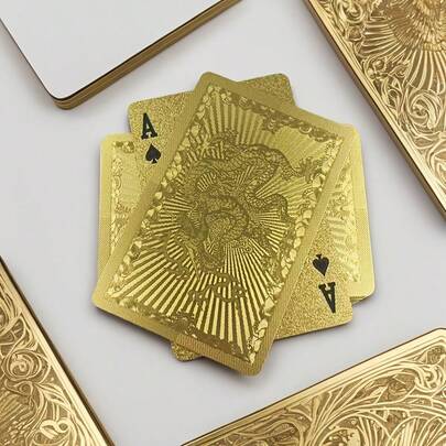 1 caja Diseño elegante, patrón exquisito, cartas de dragón dorado de PVC - Juego de alta calidad, adecuado para el Día de San Valentín, Acción de Gracias, Navidad, inauguración de la casa y celebraciones de Año Nuevo - Ideal para fiestas y reuniones, noches de juegos festivos, estilo elegante, impresión de alta calidad, perfecto para Navidad, ideal para el Día de Acción de Gracias