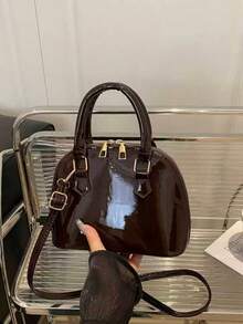 亮面贝壳手提包，通勤斜挎包，简约贝壳包，复古风 - 彩色 - 查看 12